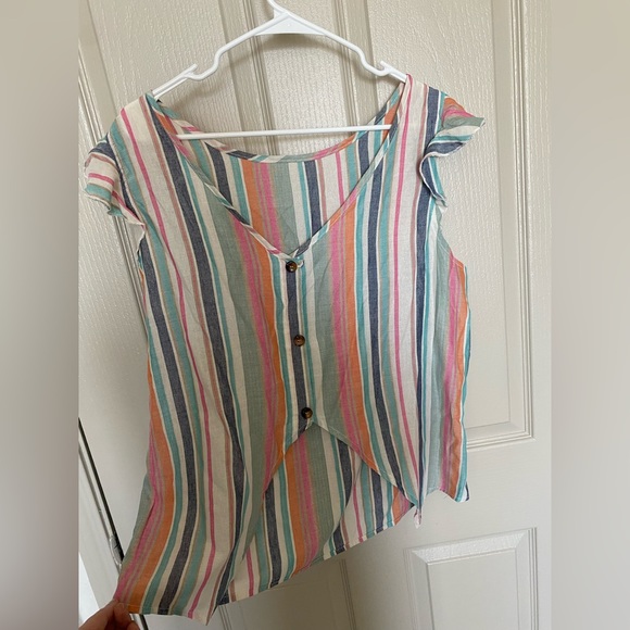 Colorful short sleeves blouse with stripes. Size XL. - Picture 4 of 5